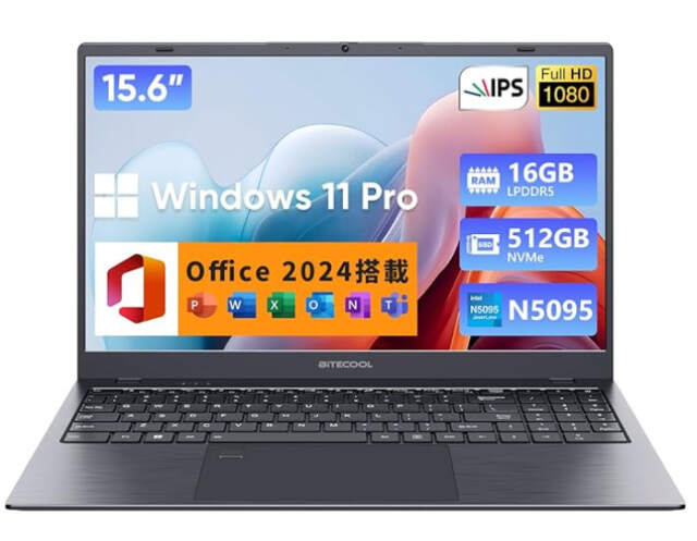 ノートパソコン 15.6インチ N5095 ノートPC Office2024搭載 サクサクな動作 最大2.9GHz 4C4T 16gb 512gb SSD ノートパソコン Windows11